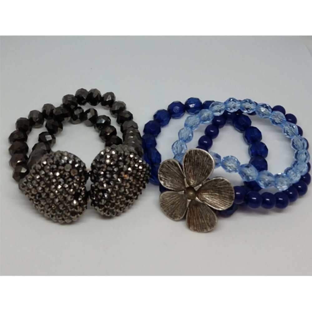 BUNDLE lot 2 layered fun statement stretch bracelets puff hearts and flower